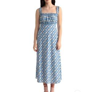 Maggy London Aurara Ruffles Strap Plaid Midi Dress - Brand New Size 14